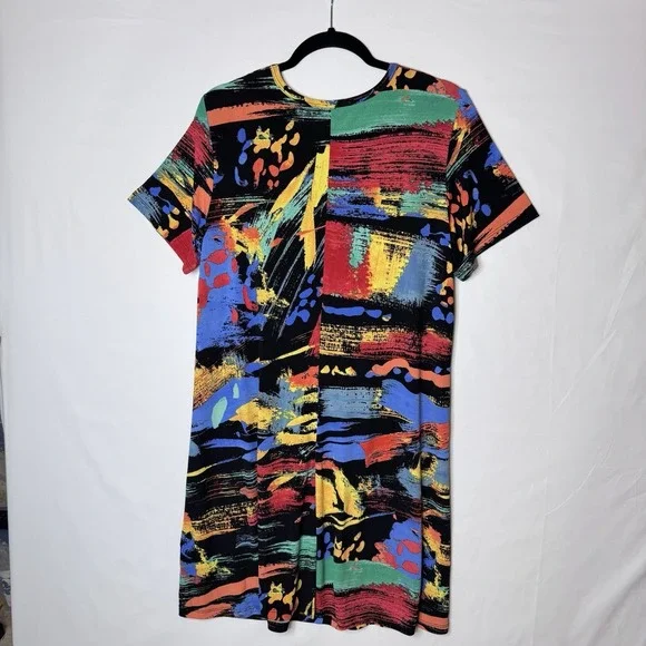 Jess & Jane Aspen Dress Sz L Bold Abstract Comfortable Artsy Art Wear Colorful - Picture 6 of 11